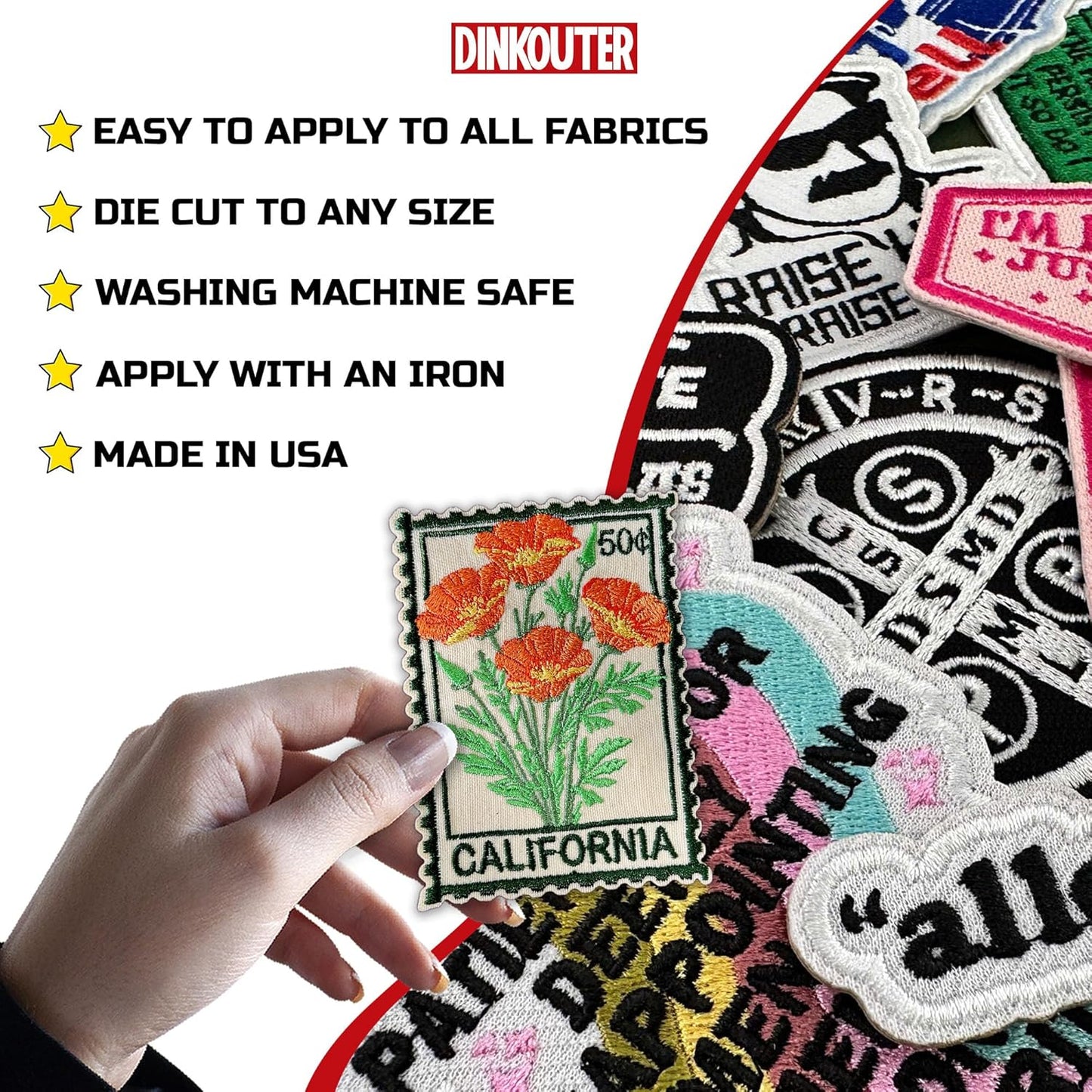 California Poppy Stamp Flower Patch 3" Cute Floral Stamps Travel Lover Iron On/Sew On Embroidery Patch for Caps, Backpacks, Jackets, Uniform DIY PVC Patches Gift for Her Girls 3 Inches
