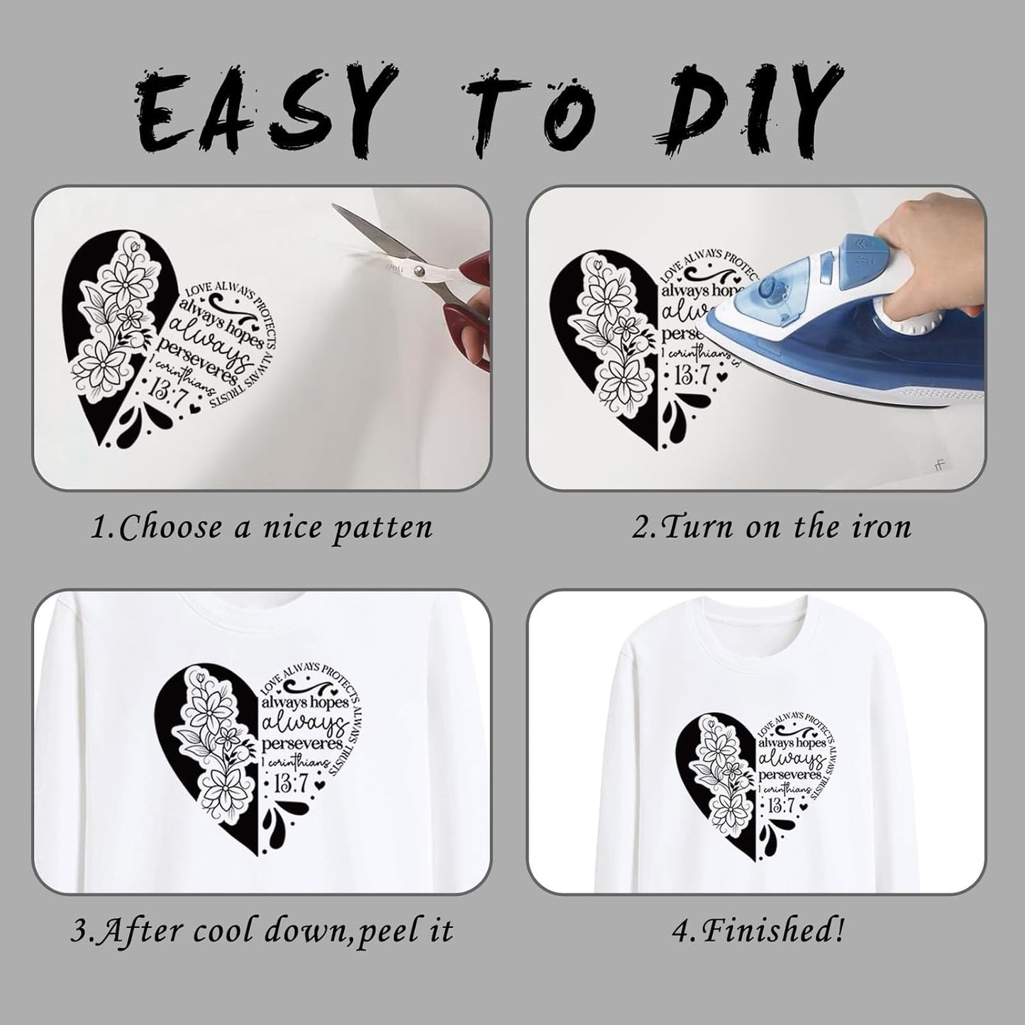 Dazoratix Christian Iron on Transfers - 20 Sheets Bible Verse Religious DTF Ready to Press Heat Patches Scripture Faith Stickers Vinyl Decals for T Shirts Clothes Pillow Bag Hat DIY Crafts Decorations