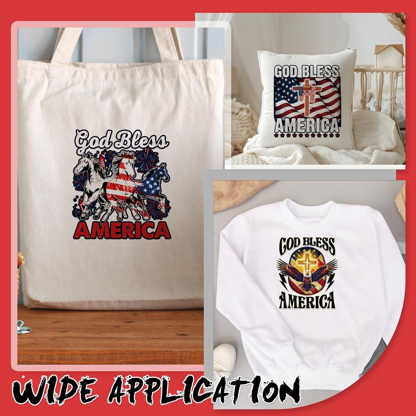 Dazoratix 4th of July Iron on Transfers - 25 Sheets God Bless America DTF Ready to Press Heat Patches American Flag Independence Day Stickers Viny Decals for T Shirts Clothes Pillow Bag Hat DIY Crafts