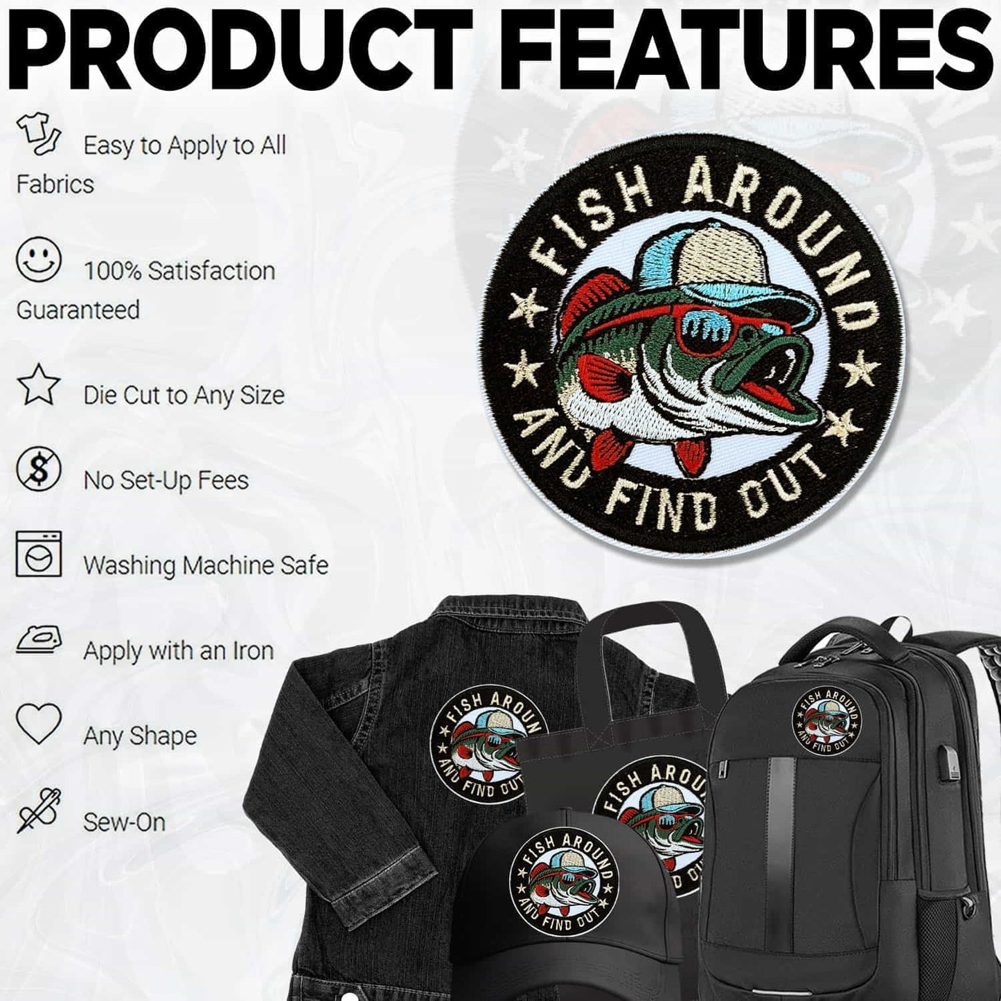 Fish Around and Find Out Patch 3 Inch Funny Fishing Bass Fish Lovers Embroidered Patches Iron On Sew On for Backpack, Jacket, Hat, Jeans DIY Uniform Clothes Gift for Men Women Kid Size 3 Inches