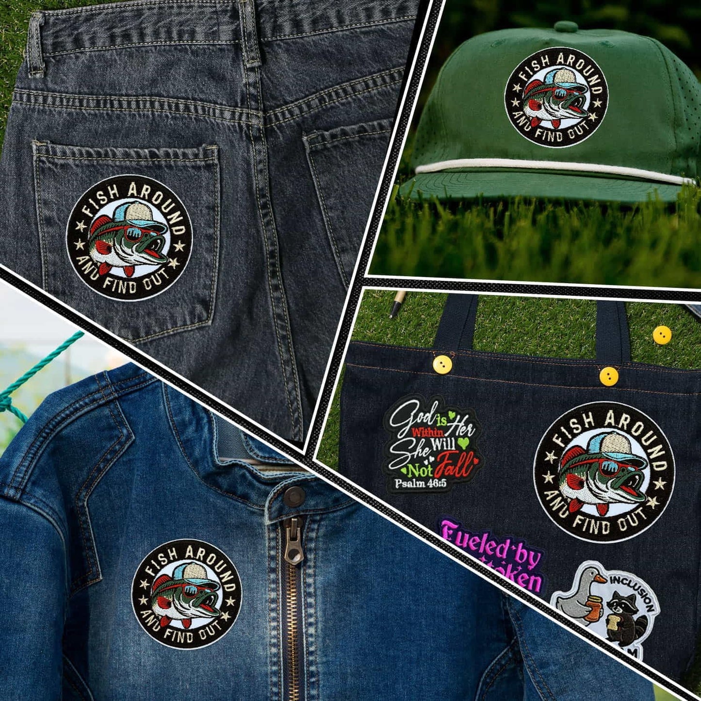 Fish Around and Find Out Patch 3 Inch Funny Fishing Bass Fish Lovers Embroidered Patches Iron On Sew On for Backpack, Jacket, Hat, Jeans DIY Uniform Clothes Gift for Men Women Kid Size 3 Inches