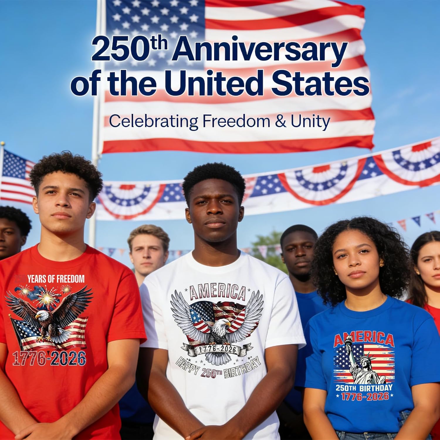Soccer Iron-on Patches for T-Shirts America's 250th Anniversary Red White Blue Vintage Style 8in & 7.8in Iron-On Sew-On with Eagle Statue Liberty US Flag 1776-2026 Designs for Jackets Jeans DIY 10 Pcs