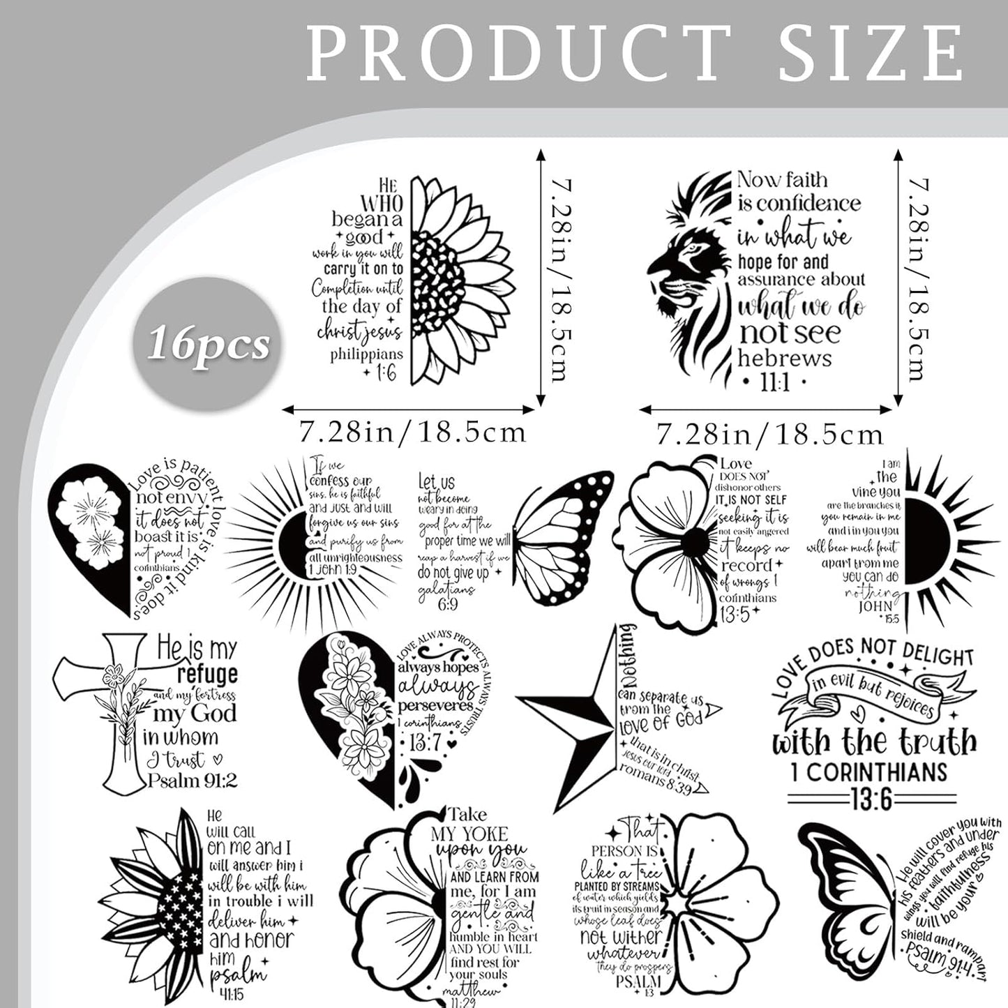Dazoratix Christian Iron on Transfers - 20 Sheets Bible Verse Religious DTF Ready to Press Heat Patches Scripture Faith Stickers Vinyl Decals for T Shirts Clothes Pillow Bag Hat DIY Crafts Decorations