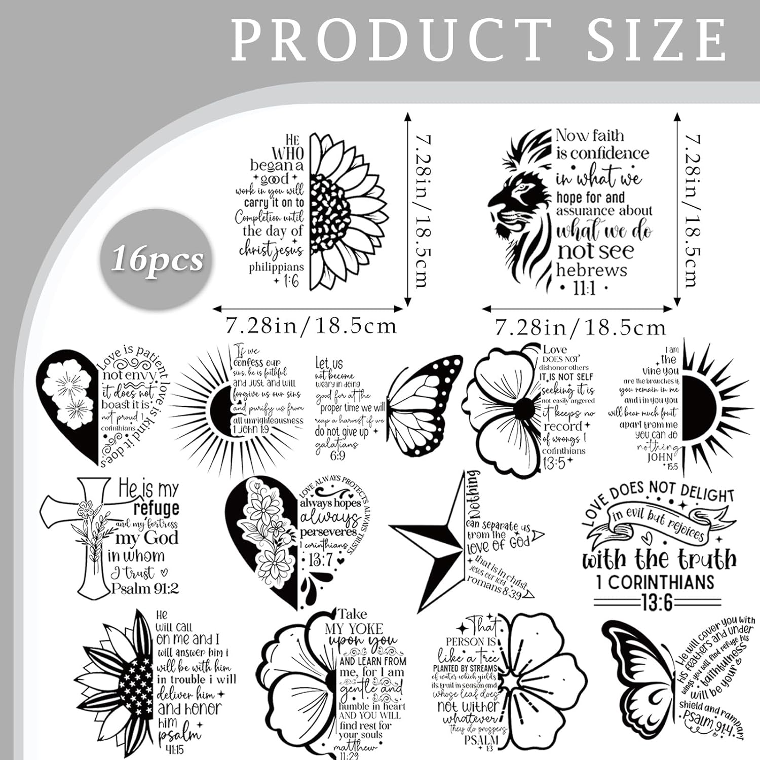 Dazoratix Christian Iron on Transfers - 20 Sheets Bible Verse Religious DTF Ready to Press Heat Patches Scripture Faith Stickers Vinyl Decals for T Shirts Clothes Pillow Bag Hat DIY Crafts Decorations