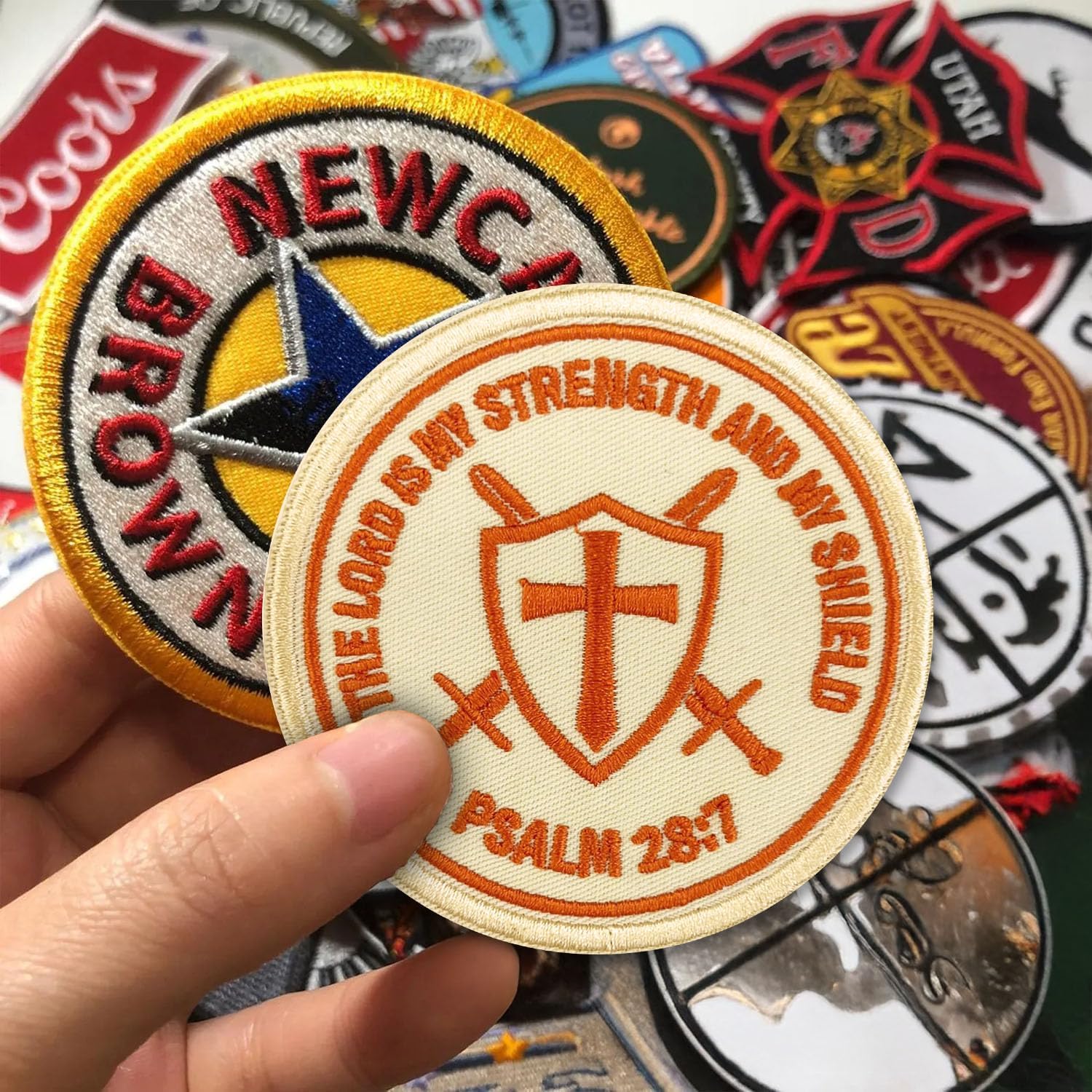 The Lord is My Strength and My Shield Patch 3 Inch Faith Bible Verse Christian Embroidered Patches Sew On Iron On for Backpack, Jacket, Hat DIY Uniform Clothes Gift for Men Women Kid Size 3 Inches