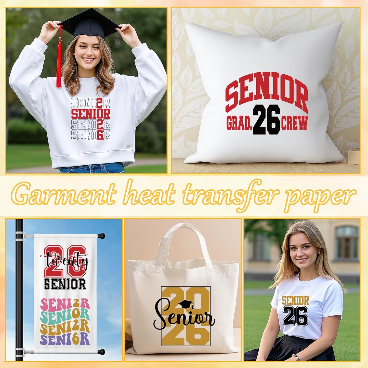 30 Sheets Senior 2026 Iron on Transfers for T-Shirts, Class of 2026 Graduation DTF Transfers Ready to Press Heat Transfers Vinyl, Iron on Patches for Clothes Bag Pillow Covers DIY Crafts