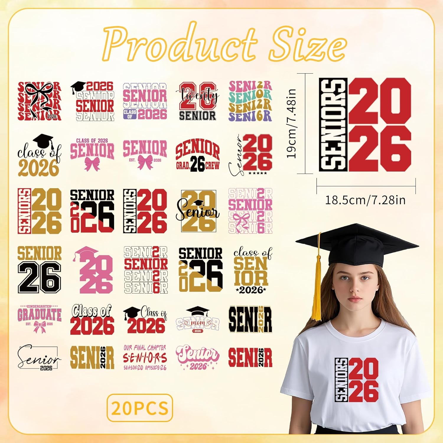 30 Sheets Senior 2026 Iron on Transfers for T-Shirts, Class of 2026 Graduation DTF Transfers Ready to Press Heat Transfers Vinyl, Iron on Patches for Clothes Bag Pillow Covers DIY Crafts