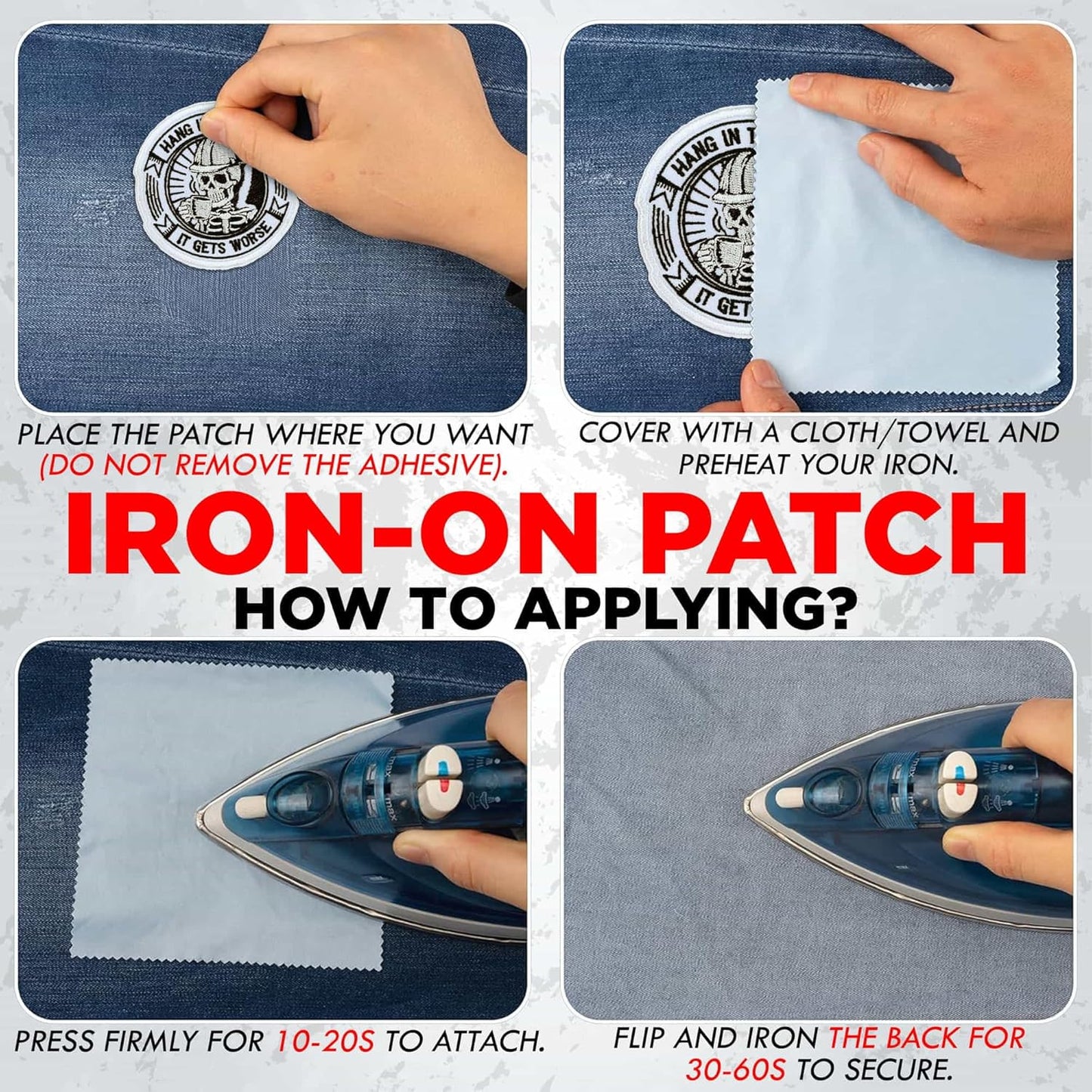 Hang in There It Gets Worse Patch 3 Inch Funny Sarcastic Skeleton Mechanics Embroidered Patches Iron On Sew On for Backpack, Jacket, Hat, Jeans DIY Uniform Clothes Gift for Men Women Kid Size 3 Inches