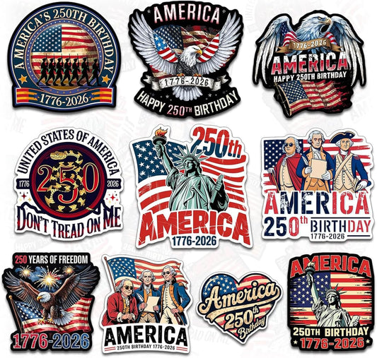 Soccer Iron-on Patches for T-Shirts America's 250th Anniversary Red White Blue Vintage Style 8in & 7.8in Iron-On Sew-On with Eagle Statue Liberty US Flag 1776-2026 Designs for Jackets Jeans DIY 10 Pcs