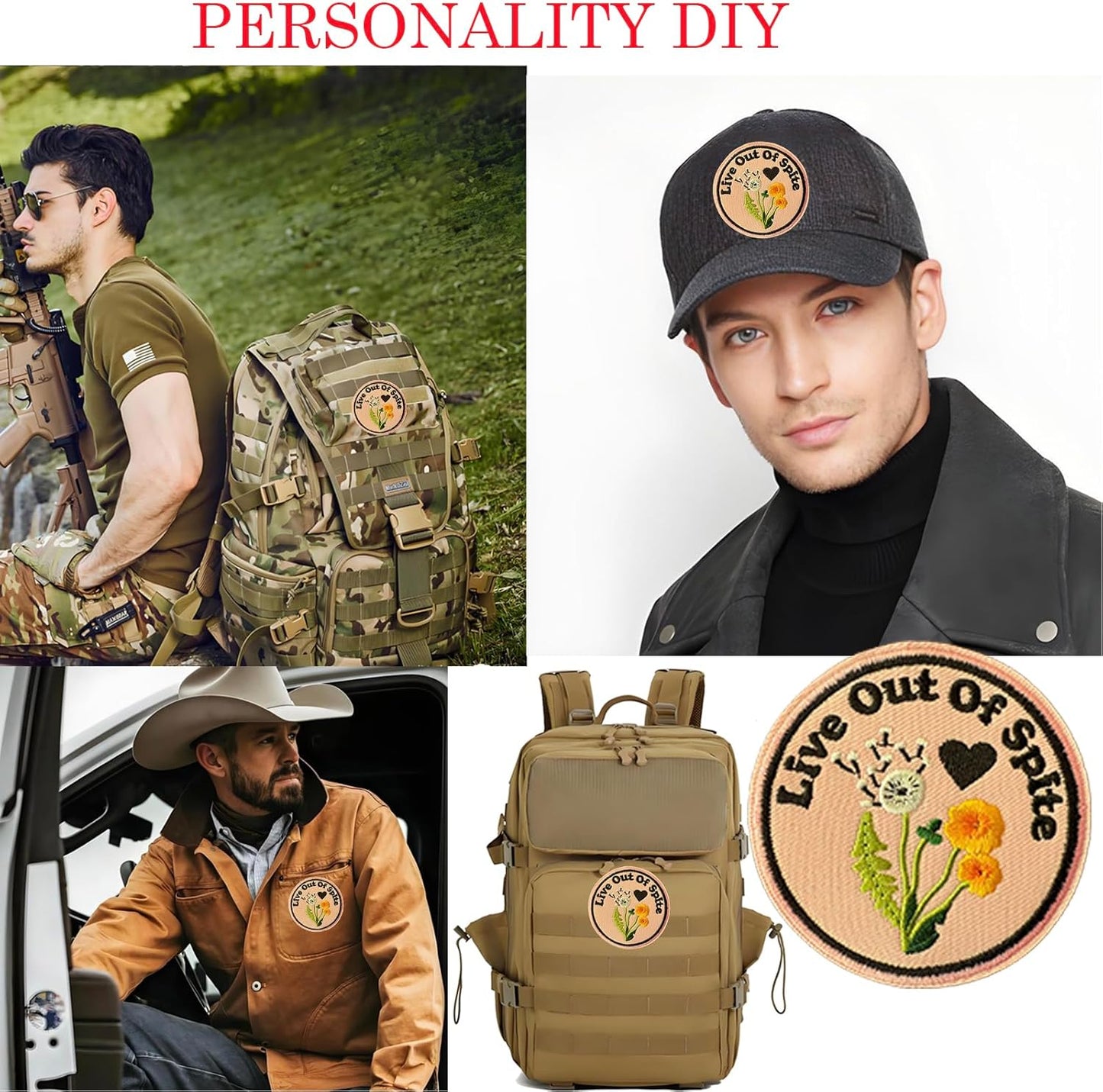 Live Out of Spite Patch Funny Size 3 Inch Dandelion Flower Embroidered Fabric Badges Hook and Loop Military Army Tactical Morale Patches for Trucker Hats Backpack Bag Vest Clothes Girly Gifts
