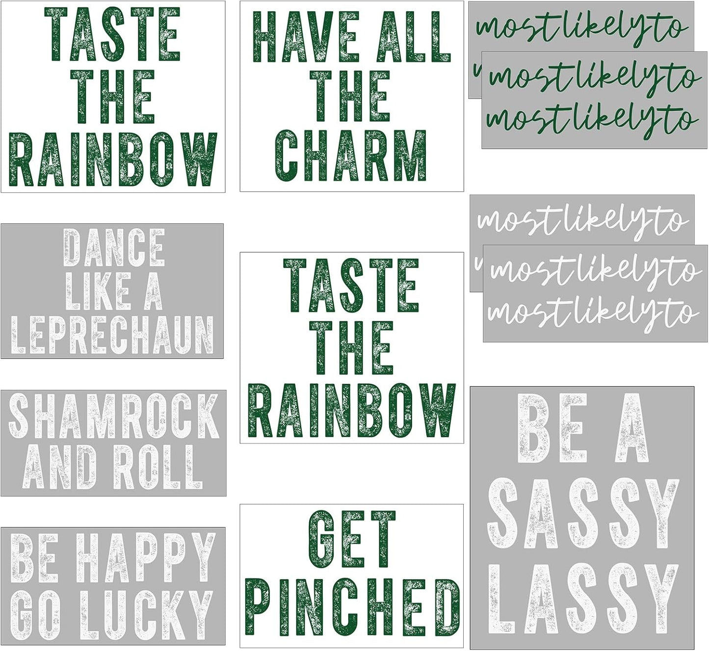 Harloon 12 Pcs St. Patricks Day Iron on Transfers Most Likely Lucky Shamrock Iron on Decals Patches Green Heat Transfers Vinyl Decals for Irish T Shirts Clothes Bag Pillow Covers DIY Craft Decoration