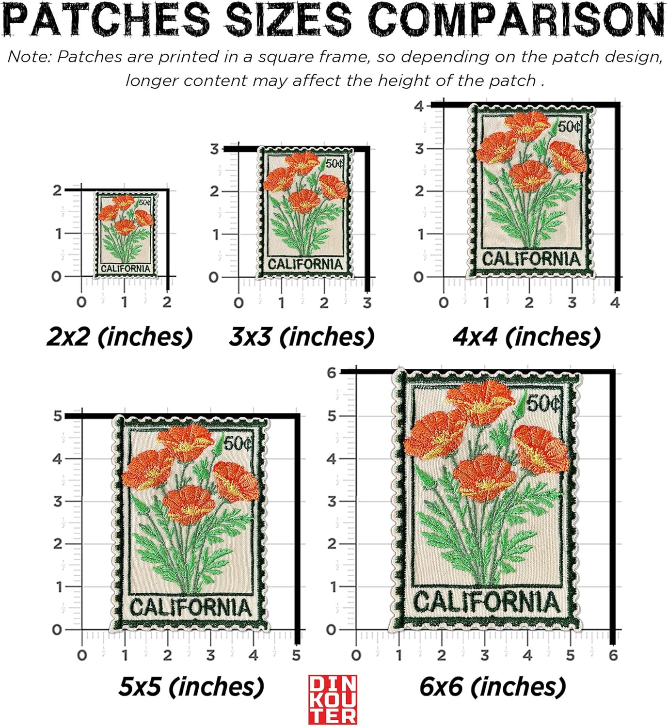 California Poppy Stamp Flower Patch 3" Cute Floral Stamps Travel Lover Iron On/Sew On Embroidery Patch for Caps, Backpacks, Jackets, Uniform DIY PVC Patches Gift for Her Girls 3 Inches