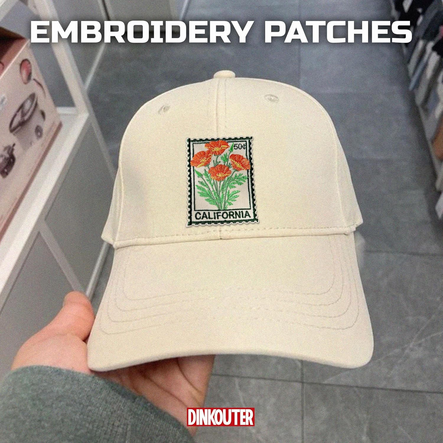 California Poppy Stamp Flower Patch 3" Cute Floral Stamps Travel Lover Iron On/Sew On Embroidery Patch for Caps, Backpacks, Jackets, Uniform DIY PVC Patches Gift for Her Girls 3 Inches