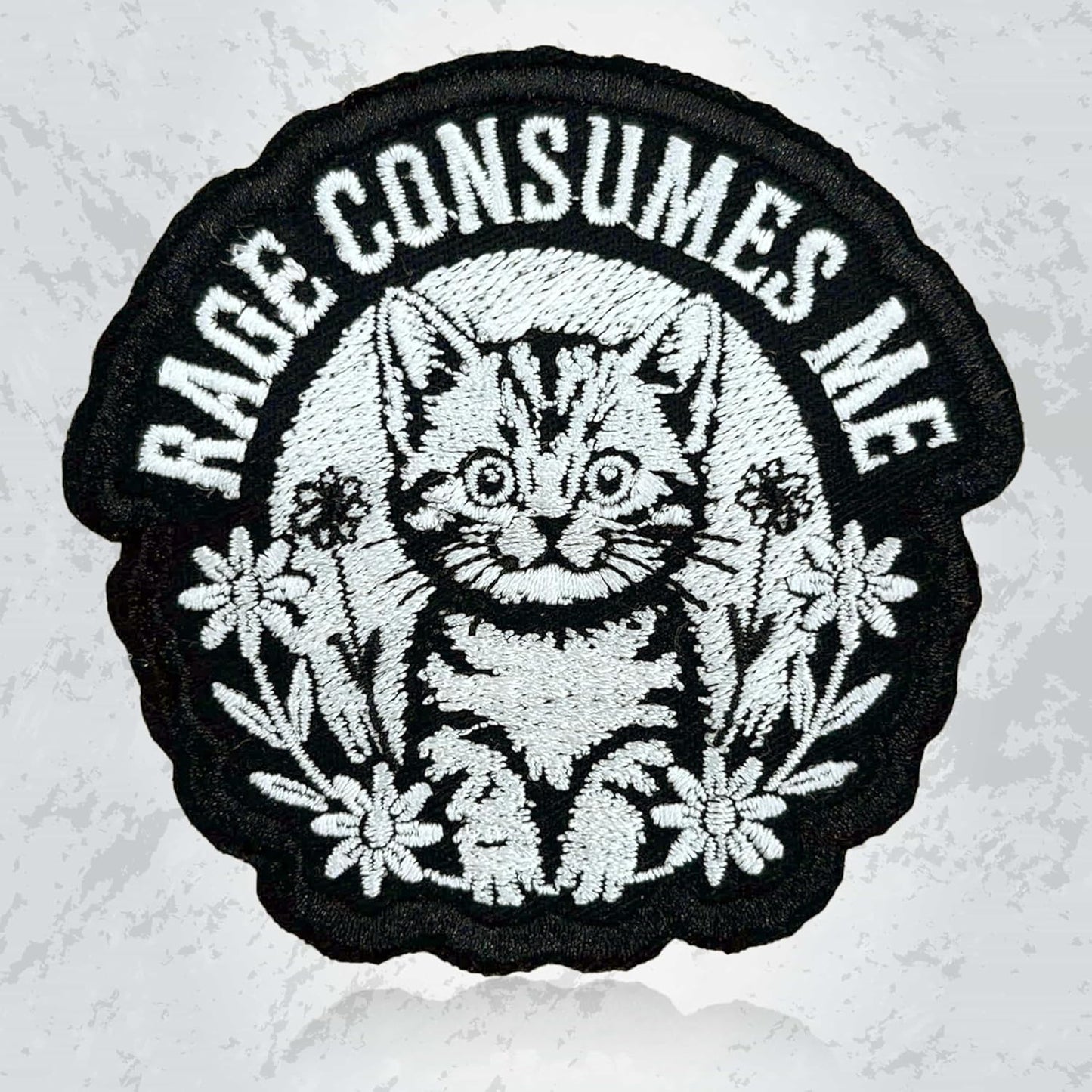 Cat Rage Consumes Me Patch 3 Inch Funny Cute Cat Sarcastic Kitten Flower Embroidered Patches Iron On Sew On for Backpack, Jacket, Hat, Jeans DIY Uniform Clothes Gift for Men Women Kid Size 3 Inches
