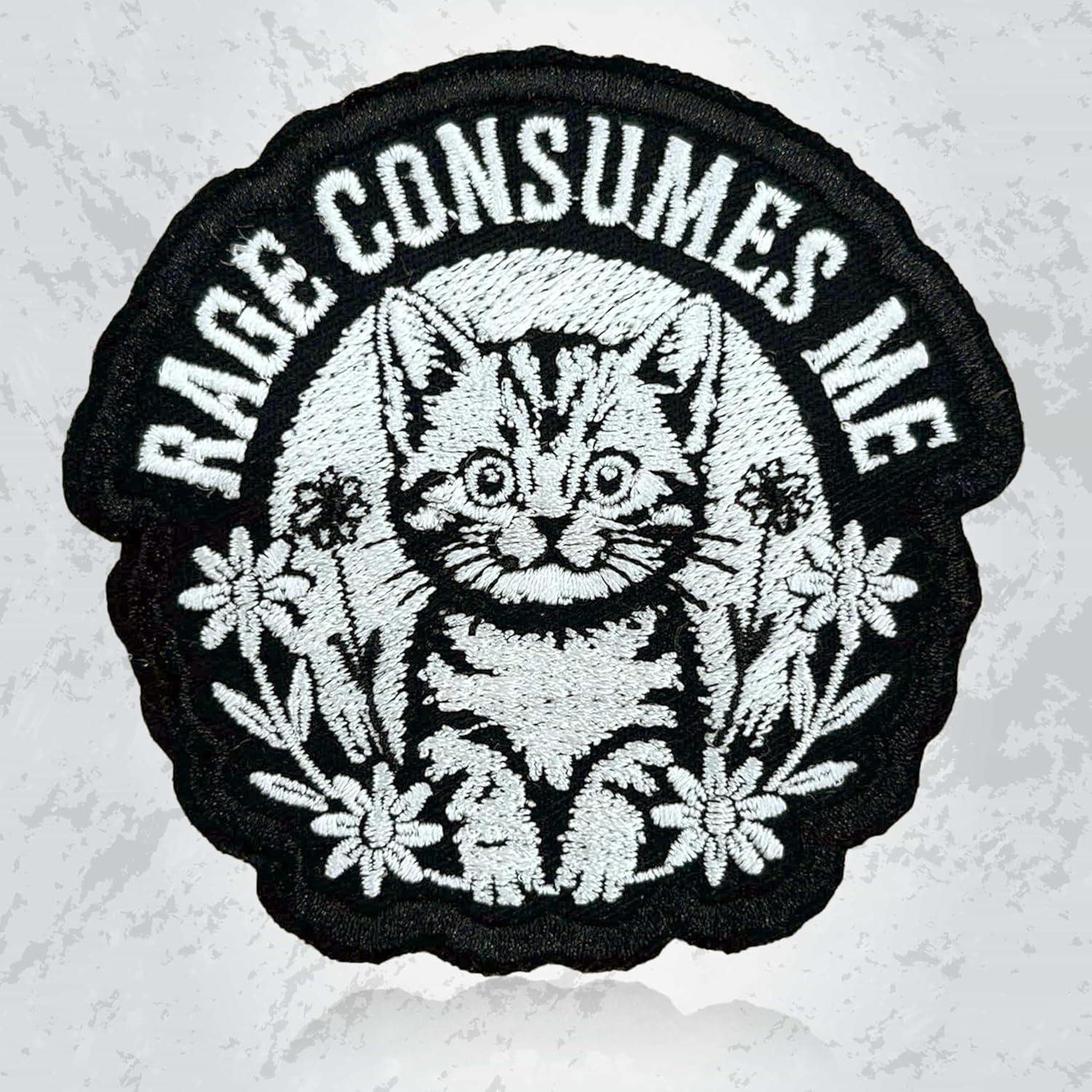Cat Rage Consumes Me Patch 3 Inch Funny Cute Cat Sarcastic Kitten Flower Embroidered Patches Iron On Sew On for Backpack, Jacket, Hat, Jeans DIY Uniform Clothes Gift for Men Women Kid Size 3 Inches