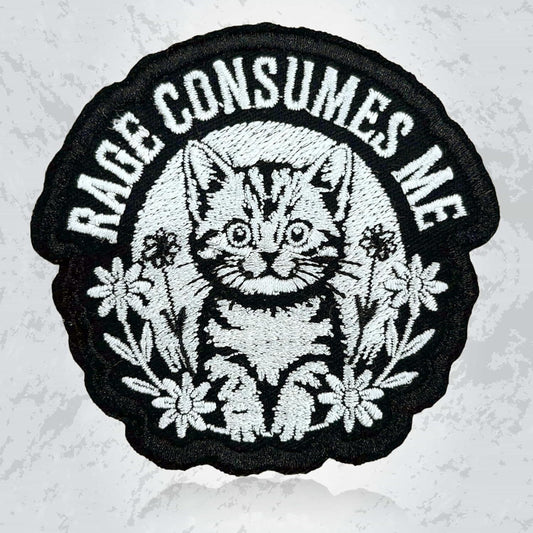 Cat Rage Consumes Me Patch 3 Inch Funny Cute Cat Sarcastic Kitten Flower Embroidered Patches Iron On Sew On for Backpack, Jacket, Hat, Jeans DIY Uniform Clothes Gift for Men Women Kid Size 3 Inches