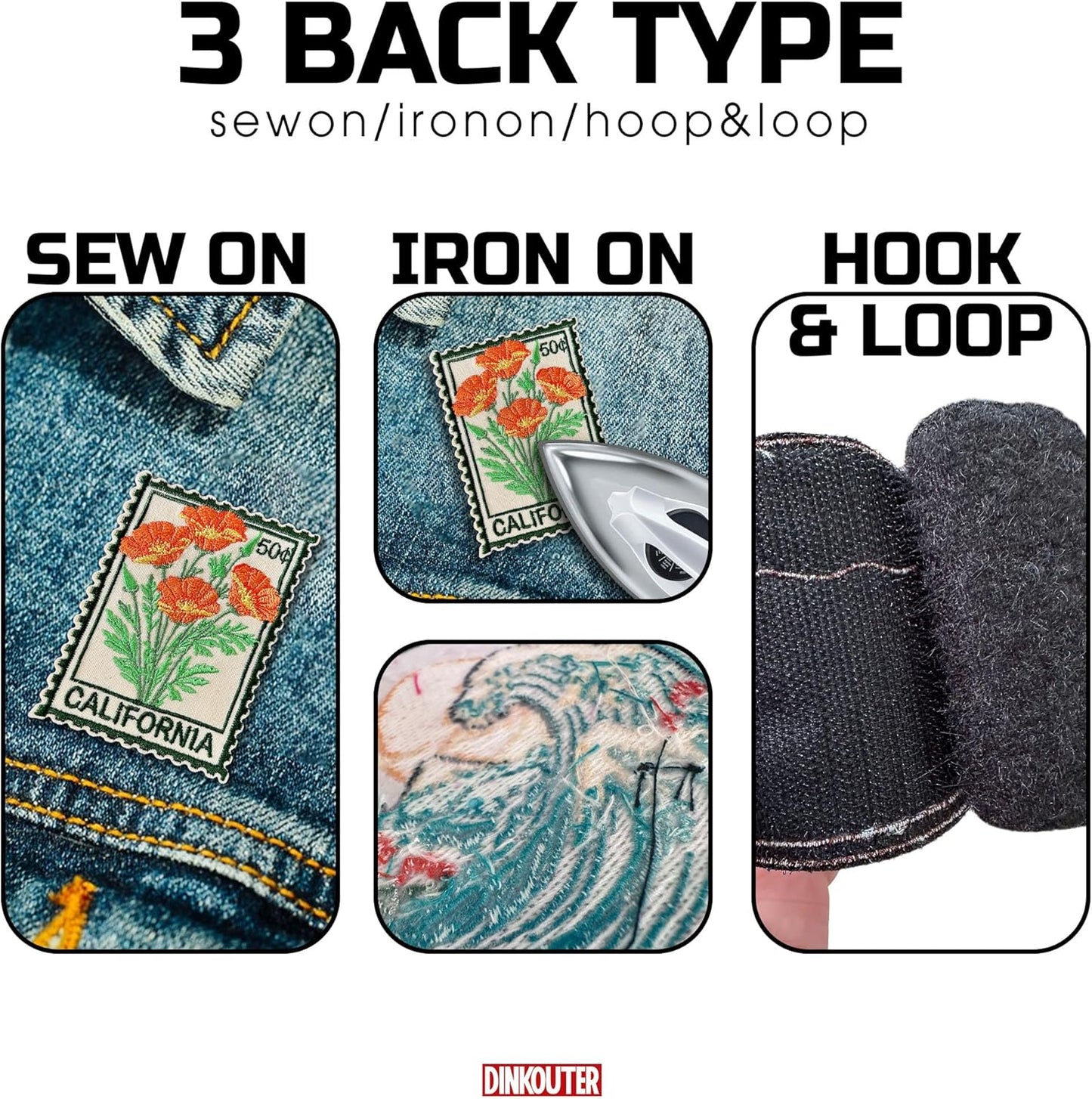 California Poppy Stamp Flower Patch 3" Cute Floral Stamps Travel Lover Iron On/Sew On Embroidery Patch for Caps, Backpacks, Jackets, Uniform DIY PVC Patches Gift for Her Girls 3 Inches