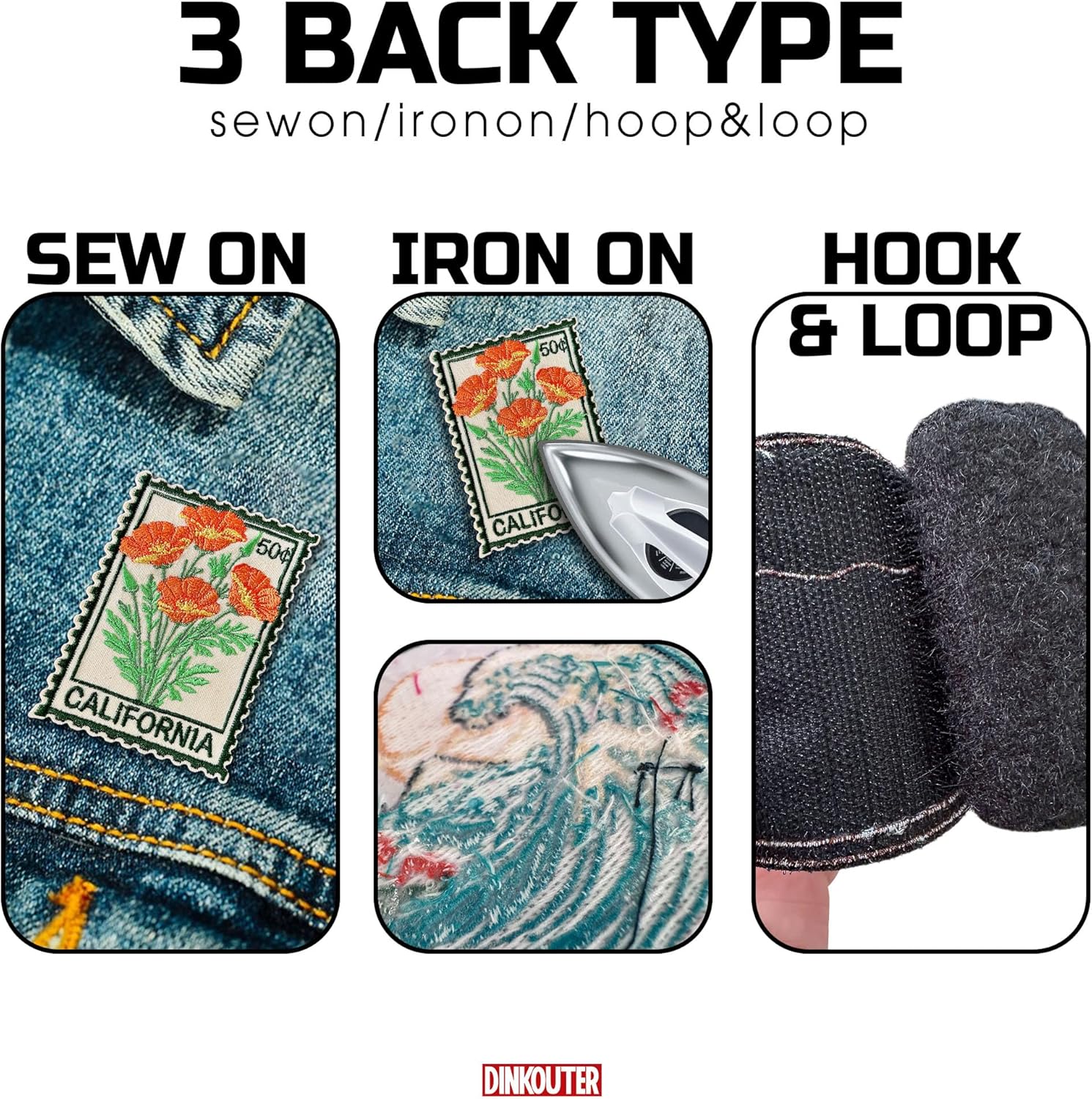 California Poppy Stamp Flower Patch 3" Cute Floral Stamps Travel Lover Iron On/Sew On Embroidery Patch for Caps, Backpacks, Jackets, Uniform DIY PVC Patches Gift for Her Girls 3 Inches