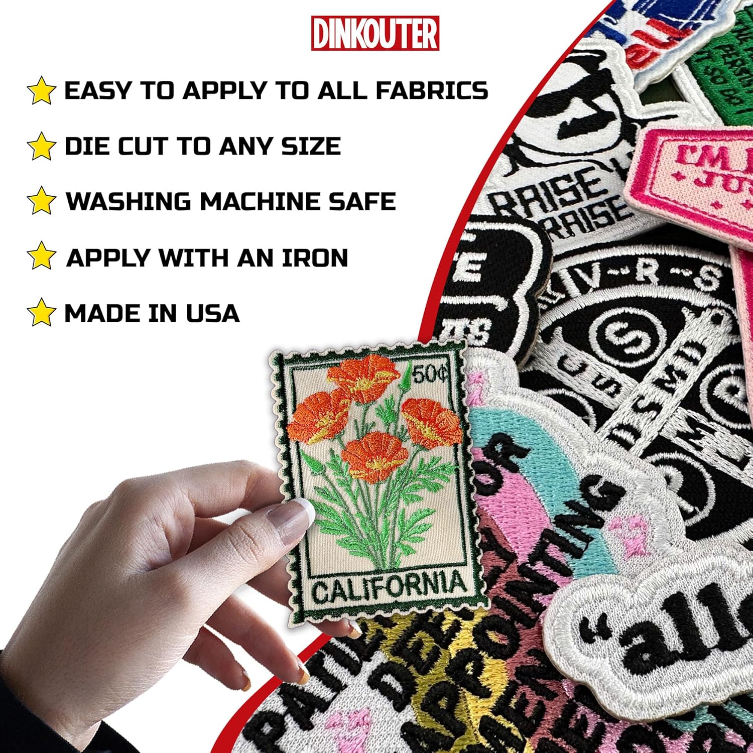California Poppy Stamp Flower Patch 3" Cute Floral Stamps Travel Lover Iron On/Sew On Embroidery Patch for Caps, Backpacks, Jackets, Uniform DIY PVC Patches Gift for Her Girls 3 Inches
