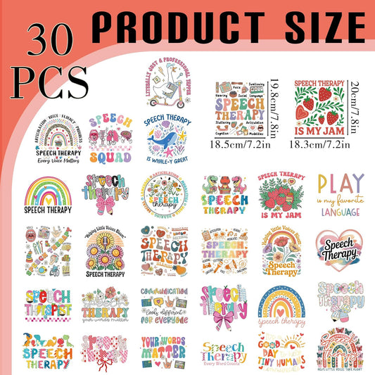 Dazoratix Speech Therapist Iron on Transfers - 30 Sheets SLP DTF Ready to Press Language Pathologist Gift Heat Patches Stickers Vinyl Decals for T Shirts Clothing Pillow Bag Hat DIY Crafts Decorations